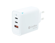 CARGADOR USB COOLBOX GAN 65W BLANCO 2xUSB-C 1xUSB-A
