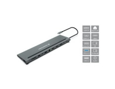 Adaptador USB-C CONCEPTRONIC 12in1 HDMIx2 DisplayPort Gigabit USB-C Datos USB-A Audio LAN Lector TAR