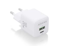 Cargador de Pared GaN Aisens ASCH-20W2P010-W con 1xUSB Tipo-C/ 1xUSB