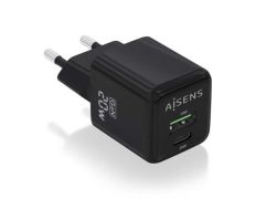 Cargador de Pared GaN Aisens ASCH-20W2P011-BK | Carga Rápida SmartPhones | USB Tipo-C