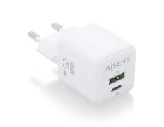 Cargador de Pared GaN Aisens ASCH-25W2P014-W/ 1xUSB Tipo-C/ 1xUSB