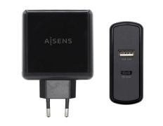 Cargador de Pared Aisens ASCH-2PD45A-BK con 1xUSB Tipo-C y 1xUSB