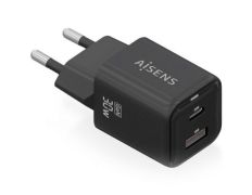 Cargador de Pared GaN Aisens ASCH-30W2P021-BK con USB Tipo-C - Accesorio Smartphone