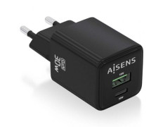 Cargador de Pared GaN Aisens ASCH-30W2P038-BK con 1xUSB Tipo-C y 1xUSB