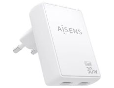Cargador de Pared GaN Aisens ASCH-30W2P075-W/ 2xUSB Tipo-C/ 30W