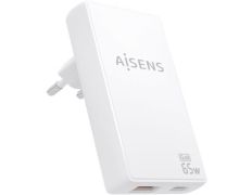 Cargador de Pared GaN Aisens 65W con Puertos 1xUSB Tipo-C y 1xUSB
