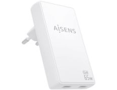 Cargador de Pared GaN Aisens ASCH-65W2P077-W/ 2xUSB Tipo-C/ 65W