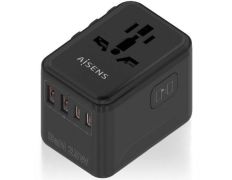 Cargador de Pared Universal GaN Aisens ASPS-2A2C08-BK para Viaje con Toma de Corriente y 2xUSB Tipo-C/ 2xUSB