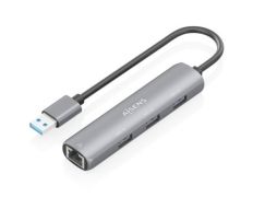 Hub USB Aisens ASUC-4P034-GR con 3 puertos USB y 1 puerto RJ45
