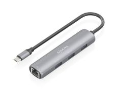 Hub USB Tipo-C Aisens ASUC-4P038-GR con 3xUSB y 1xRJ45