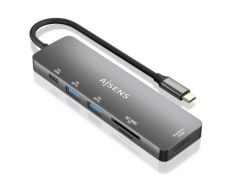 Docking USB Tipo-C Aisens ASUC-6P016-GR - 1xHDMI 4K/ 2xUSB/ 1xLector Tarjetas/ 1xUSB Tipo-C PD