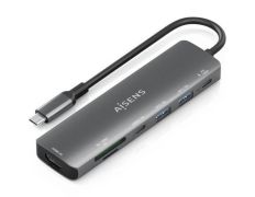 Docking USB Tipo-C Aisens ASUC-7P026-GR con HDMI 4K, 2 USB y Lector de Tarjetas