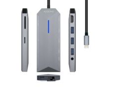Docking USB Tipo-C Aisens ASUC-9P001-GR con HDMI 4K, 3xUSB, RJ45, Audio, Lector Tarjetas y USB-C PD