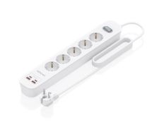 Regleta Aisens ASPS-2A2C14-W con Interruptor, 5 Tomas Corriente + 2 USB Tipo-C + 2 USB, Cable 1.4m