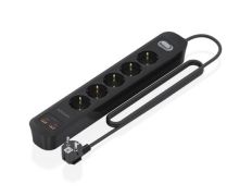 Regleta con Interruptor Aisens ASPS-2A2C15-BK/ 5 Tomas de Corriente/ 2 USB - 2 USB Tipo-C/ Cable 1.4m - Negro