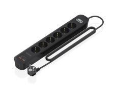 Regleta con Interruptor Aisens ASPS-2A2C17-BK - 6 Tomas de Corriente - 2 USB - 2 USB Tipo-C - Cable 1.4m