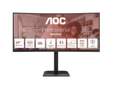 Monitor Profesional AOC CU34E4CV Curvo Ultrapanorámico 34 Pulgadas WQHD Multimedia Regulable en Altura