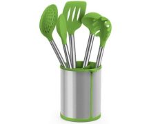 Set Utensilios de Cocina Bra Prior - 5 Piezas: Bote Porta Utensilios, Espátula, Cuchara, Pasta, Cazo y Espumadera