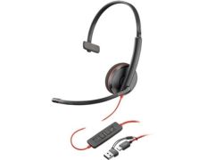Auricular Poly Blackwire 3210 + Adaptador USB-C/A/ con Micrófono/ USB Tipo-C/ Bulk - Negro