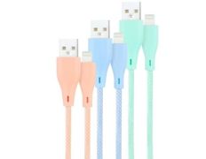 Cables USB 2.0 Lightning Nanocable 10.10.0401-CO1/ USB Macho - Lightning Macho/ 1m/ 3 Unidades - Rosa, Azul y Verde