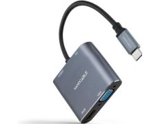 Conversor Nanocable USB Tipo-C Macho a HDMI 4K Hembra, VGA Hembra, USB Tipo-C PD Hembra y USB Hembra - 15cm