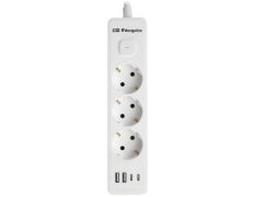 Tomas de Corriente Regleta Orbegozo EN 3100 con Interruptor, 3 Tomas / 2 USB / 2 USB Tipo-C / Cable 1.4m