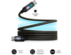 Cable USB Tipo-C Subblim PowerMag Led - USB Tipo-C Macho a USB Tipo-C Macho (2m, 100W, 480Mbps) - Negro