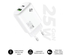 Cargador de Pared GaN Subblim 25W USB C+A Tipo-C 1xUSB - SUBBLIM