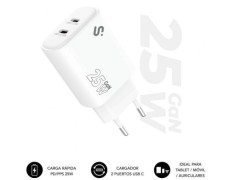 Cargador de Pared GaN Subblim 25W USB C+C/ 2xUSB Tipo-C Charger - SUBBLIM