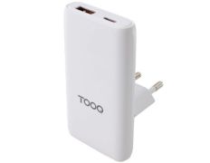 Cargador de Pared Universal GaN TooQ para Viaje - 65W - 1xUSB Tipo-C y 1xUSB