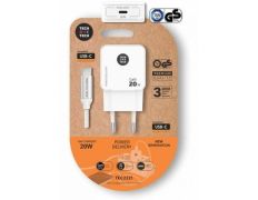 Cargador de Pared Tech One Tech TEC2221 - 1xUSB Tipo-C + Cable USB Tipo-C 20W