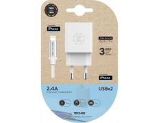 Cargador de Pared Tech One Tech TEC2402/ 2xUSB + Cable Lightning/ 12W