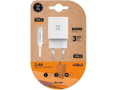 Cargador de Pared Tech One Tech TEC2403 con 2 Puertos USB Tipo-C/ 12W
