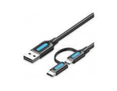 Cable USB 2.0 Vention 480Mbps 50cm con USB Macho, MicroUSB Macho y USB Tipo-C Macho