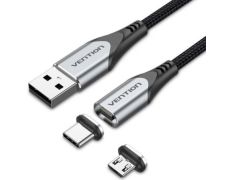 Cable de Carga Magnético Tipo C USB – Adaptador MicroUSB – Vention – Hasta 60W – 480Mbps – 50cm