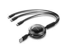 Cable USB Retráctil Vention TRJBBE - USB Macho, Lightning, 2xUSB Tipo-C - 10Gbps, Hasta 17.5W, 1.1m