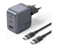 Cargador de Pared GaN Vention TZ-FEXH0-EU/ 2xUSB Tipo-C/ 1xUSB + Cable USB Tipo-C