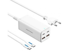 CARGADOR PARED 100W Vention BLANCO - 2xUSB-C + CABLE USB-C/ 2xUSB-A