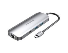 Docking USB Tipo-C Vention TOMHB con HDMI 4K, 2xUSB, USB Tipo-C PD, RJ45, Lector SD y MicroSD, Jack 3.5