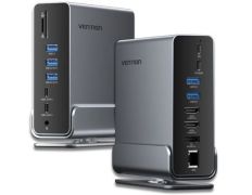 Docking USB Tipo-C Vention - Hub HDMI 4K, DisplayPort, USB - RJ45, Lector de Tarjetas, Jack 3.5mm - PD