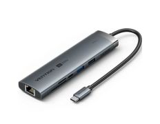 Hub USB Tipo-C Vention TGVHB con 2xUSB, 1xUSB Tipo-C PD, RJ45, Lector de Tarjetas, Jack 3.5mm, HDMI