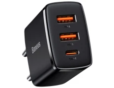 Baseus Compact Quick Charger 30W Negro Cargador de pared con 2xUSB-A y 1xUSB-C