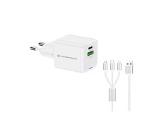Cargador USB Conceptronic GAN 33W 1xUSB-C 1xUSB-A con Cable 3-en-1 - Blanco