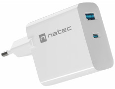 Natec Ribera Cargador Gan 45w Pd3.0 Qc3.0 1x Usb-a + 1x Usb-c Blanco