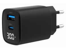 CARGADOR RAPIDO USB GEMBIRD DE 2 PUERTOS Y 30 W, LCD, NEGRO