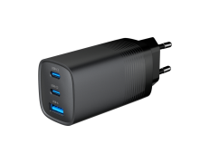 CARGADOR RAPIDO USB GEMBIRD POWER DELIVERY GAN DE 3 PUERTOS Y 65 W, NEGRO
