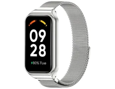 Correa Milanesa Magnética Xiaomi Mi Smart Band 8 Active y Redmi Smart Band 2 Plata - CROCOCASE