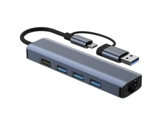 Hub USB 5 en 2 Tipo-C/RJ45 (Gigabit) Gris - BYL-2208 USB 3.0+USB 2.0