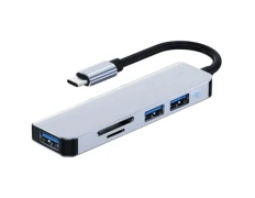Hub USB Plata 5 en 1 (USB-C/USB 3.0+2.0+MicroSD+SD) - BYL-2103T