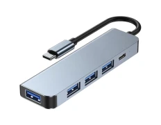 Hub USB 5 en 1 Tipo C+USB 3.0 Plata - Modelo 2301T